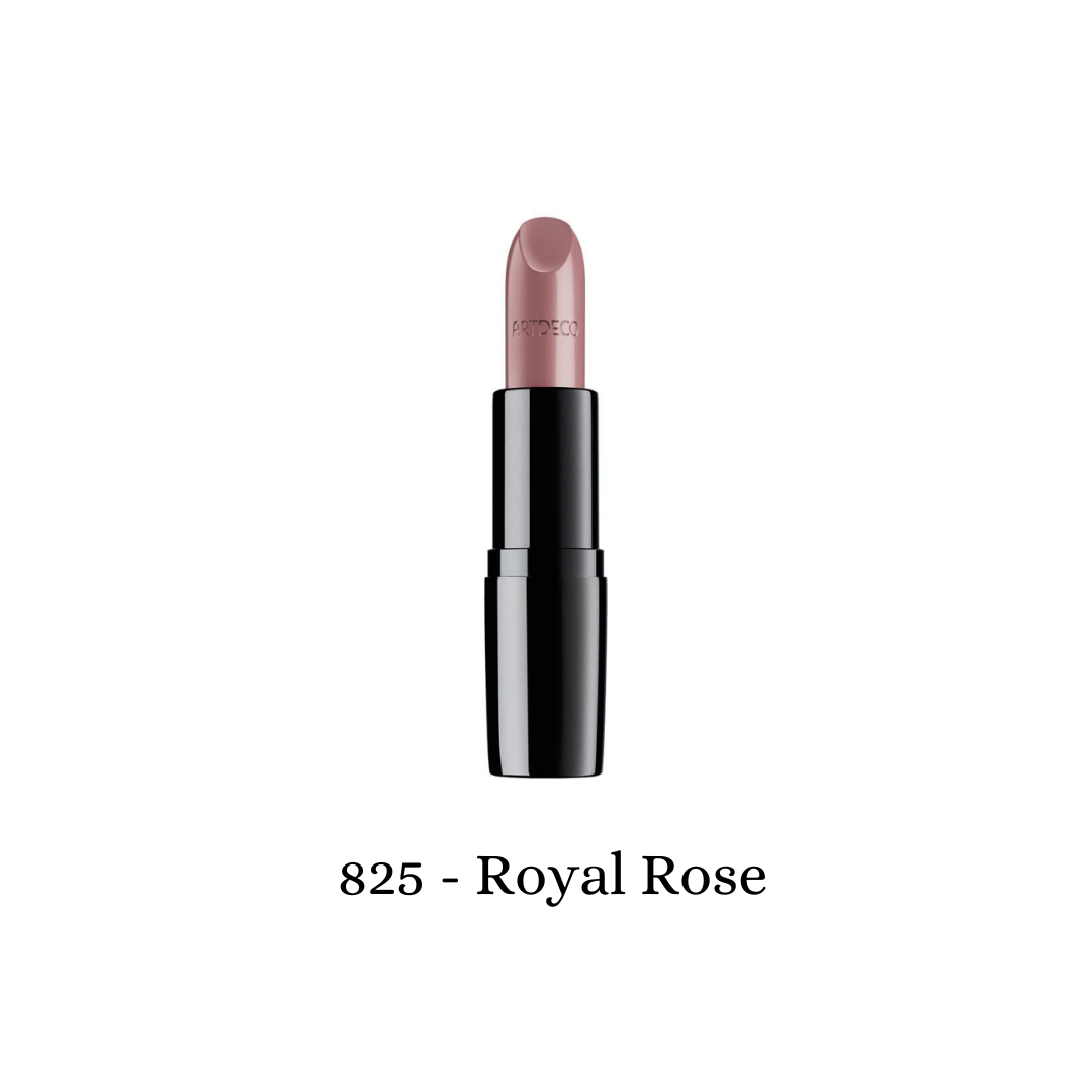 ARTDECO Perfect Color Lipstick in Royal Rose showing the lipstick bullet with rich pink shade and sleek packaging.