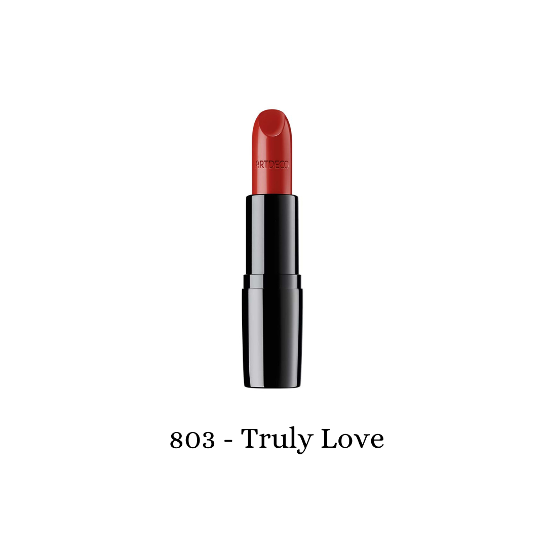 ARTDECO Perfect Color Lipstick in a vibrant shade, showcasing its sleek tube and rich color for bold, smooth lips.