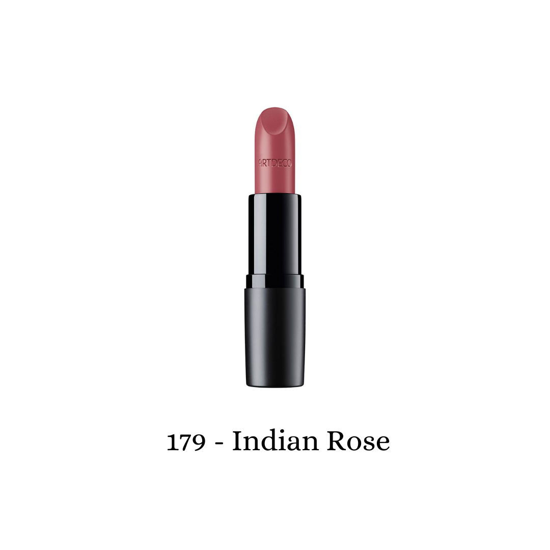 ARTDECO Perfect Mat Lipstick in Indian Rose, showcasing smooth, matte finish lipstick with a rich pink shade.