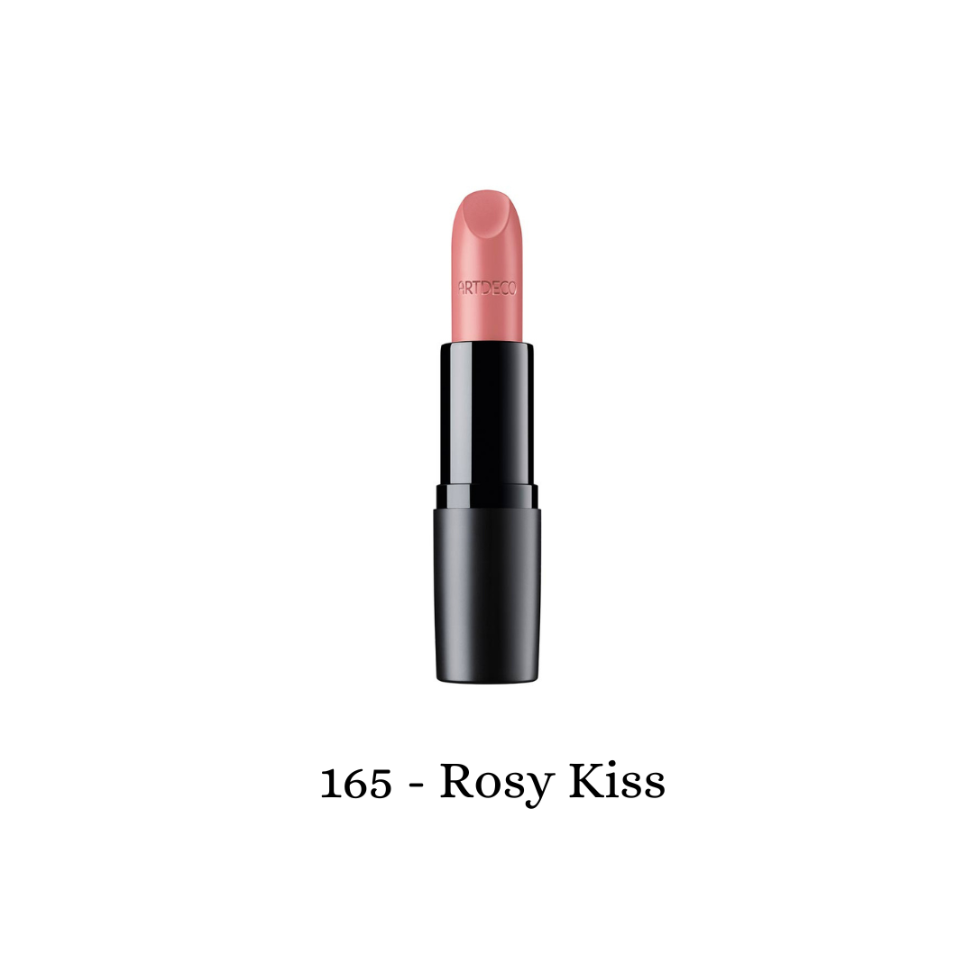 ARTDECO Perfect Mat Lipstick in rosy kiss shade, showcasing smooth, matte finish and elegant lipstick bullet.