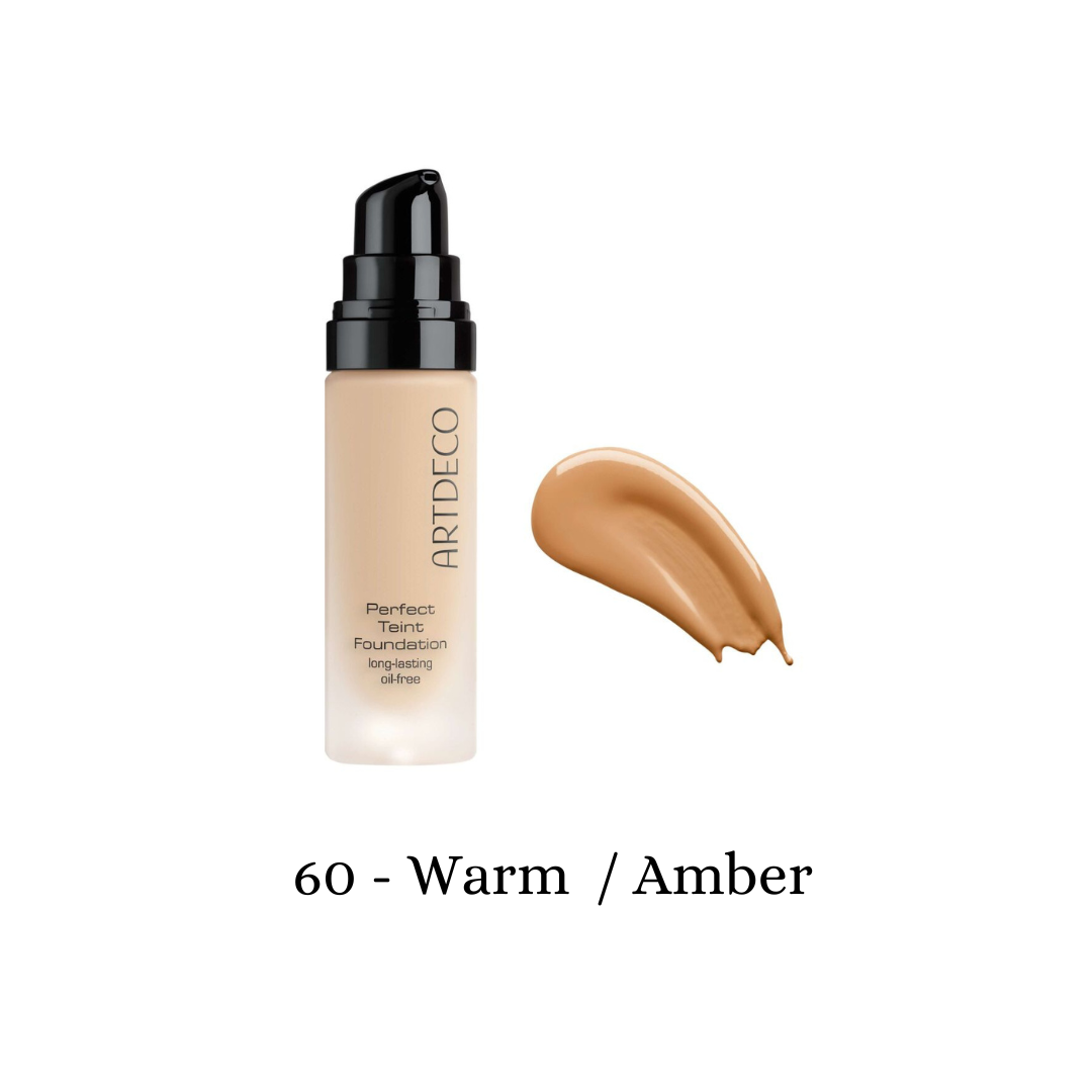 ARTDECO Perfect Teint Foundation in warm amber, liquid foundation bottle with applicator for a natural, flawless complexion.