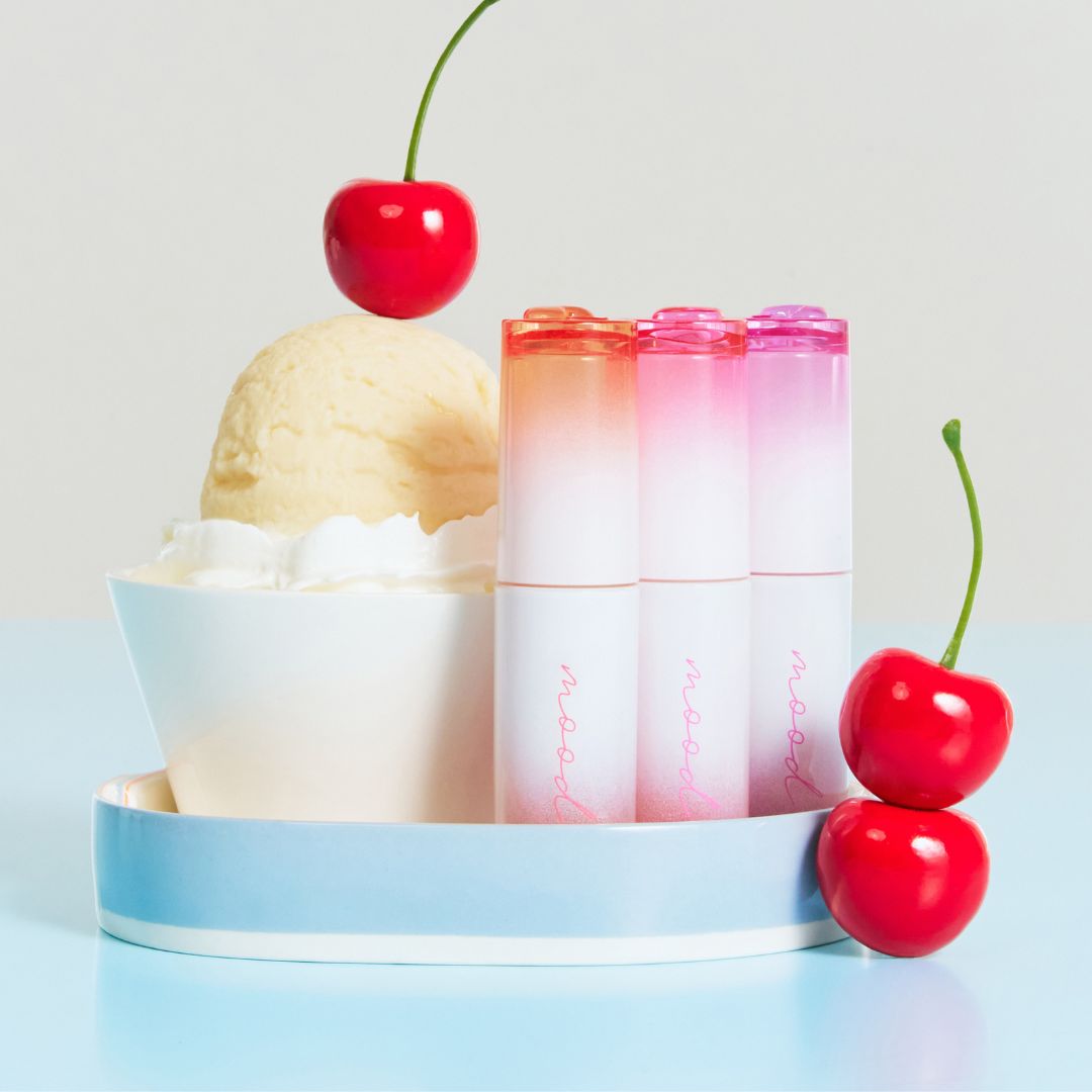 Peripera Ink Mood Glowy Tint in Soda Cafe version, a vibrant lip tint with a glossy finish, shown in its packaging.