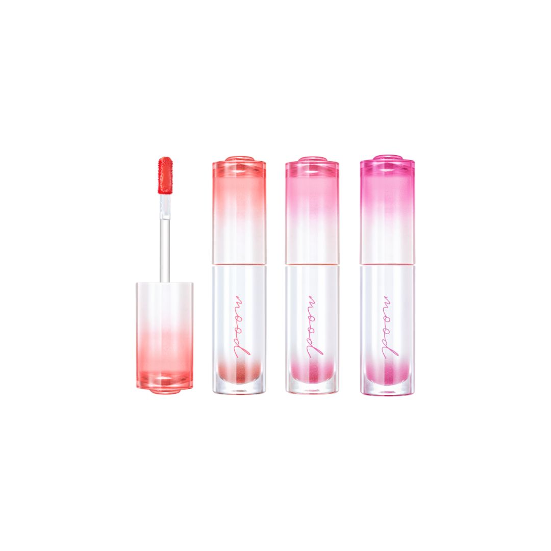 Peripera Ink Mood Glowy Lip Tint in Soda Cafe version, showcasing glossy, vibrant lip color with a soft tint and shiny finish.