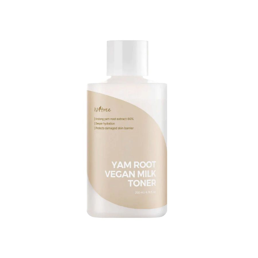 Isntree Yam Root Vegan Milk Toner in a 200ml bottle, with a light, milky appearance and minimalist label design.