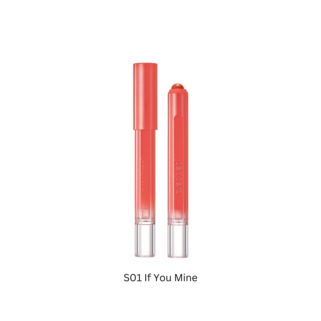 Peripera Slip On My Lip lipstick in shade S01 If You Mine, showcasing the sleek tube and vibrant lipstick color.