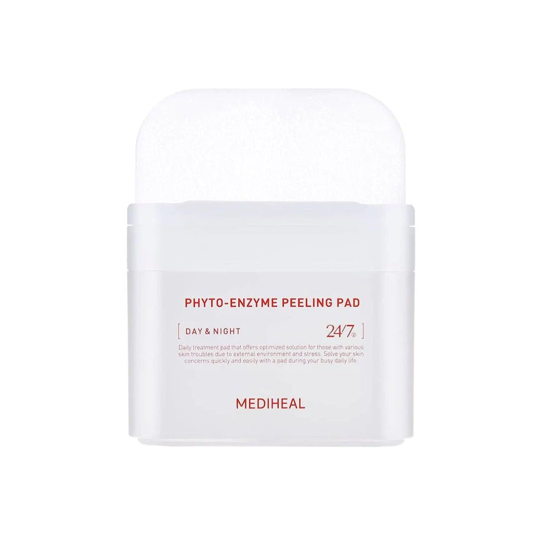 Mediheal Phyto-Enzyme Peeling Pad toner pad with textured surface for gentle exfoliation, displayed on a white background.