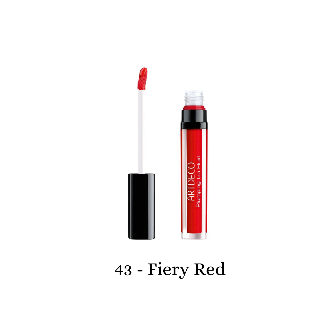 ARTDECO plumping lip fluid in fiery red, enhancing lips with a glossy, volumizing lip plumper formula.