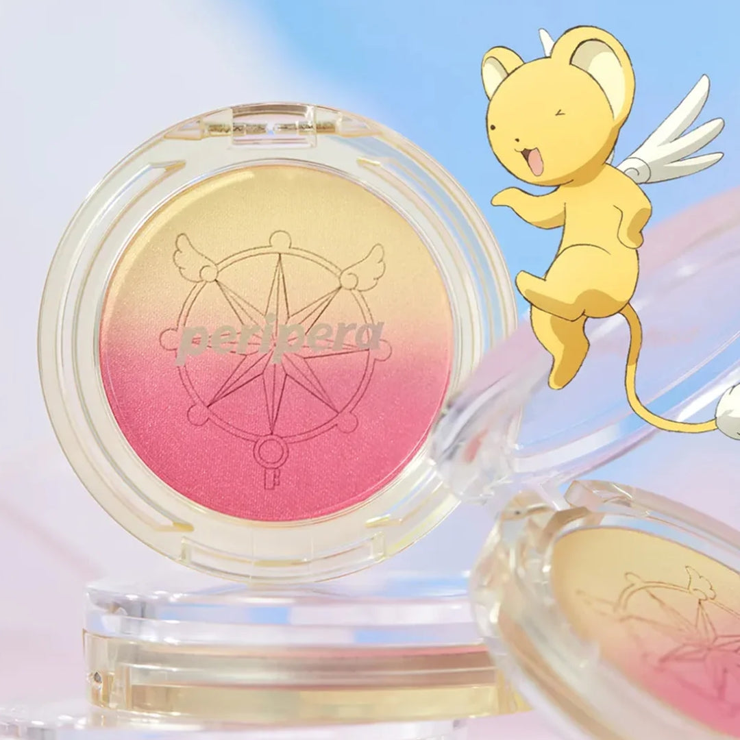 Peripera Pure Blushed Custom Cheek blush in Cardcaptor Cherry shade, showcasing the compact and vibrant pink blush product.