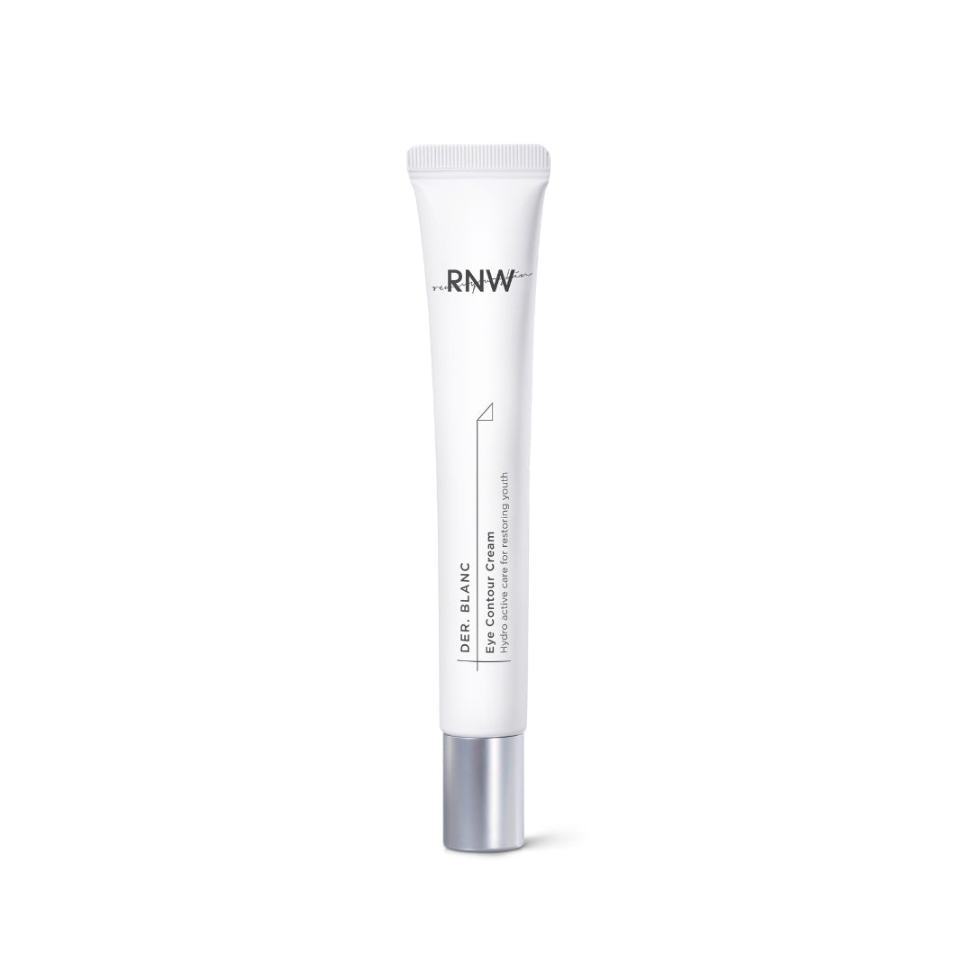 RNW Der. Blanc Eye Contour Cream 25ml, a soothing eye cream with a sleek tube, designed to reduce puffiness and dark circles.