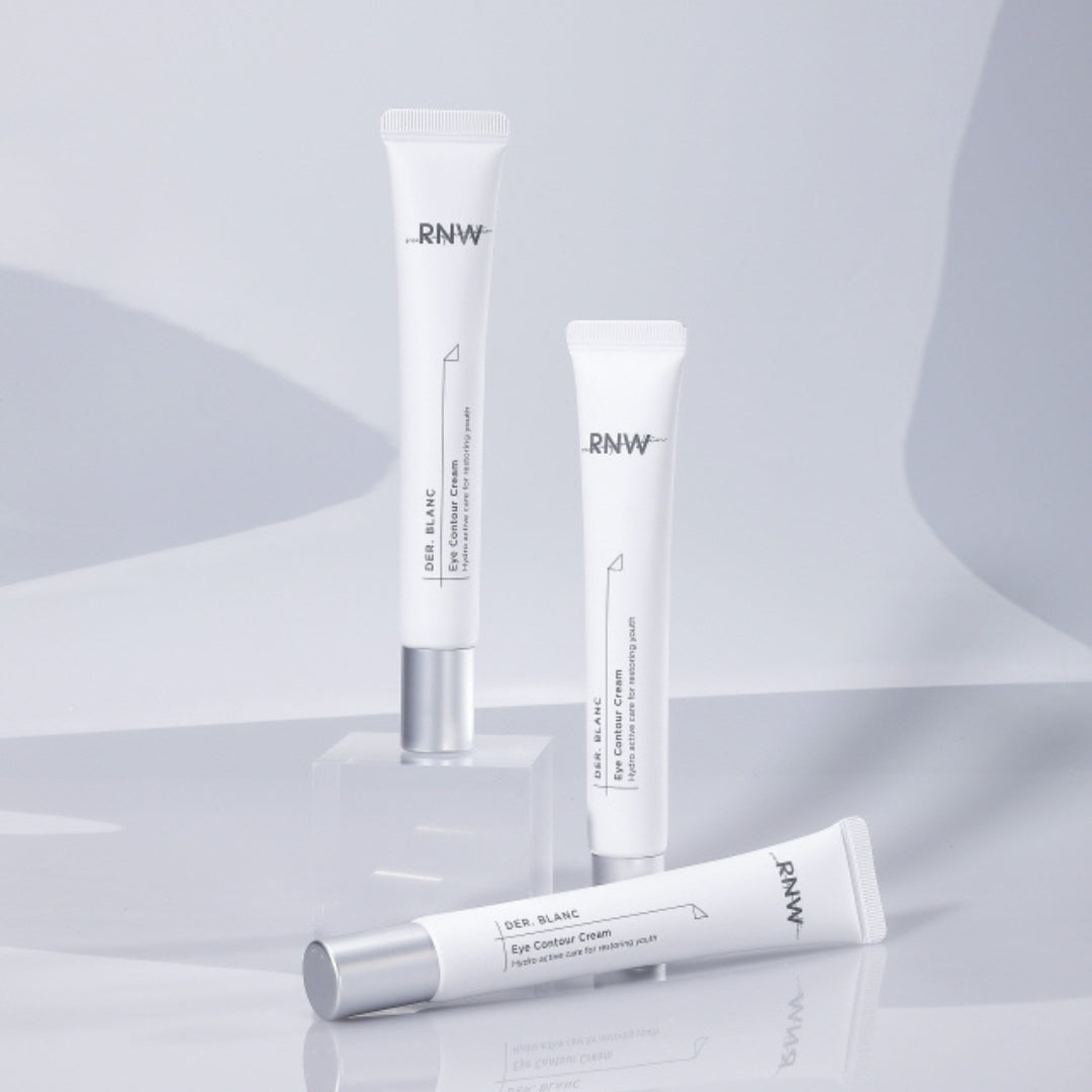 RNW Der. Blanc eye contour cream jar with white and silver packaging, 25ml size, designed for eye area skincare.