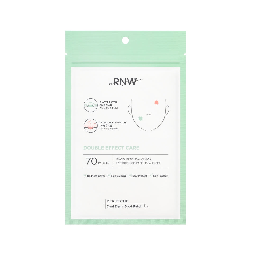 RNW Der. Esthe Dual Derm Spot Patch Set with patches and cream for targeted skin blemish treatment.