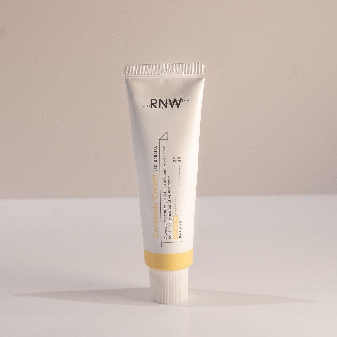 RNW Der. Special Ceramide Cream 50ml face moisturizer jar with smooth, creamy texture for nourishing skin.