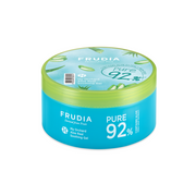 Frudia My Orchard Aloe Real Soothing Gel 300ml face moisturizer in a clear jar with a green lid, showing aloe vera and calming ingredients