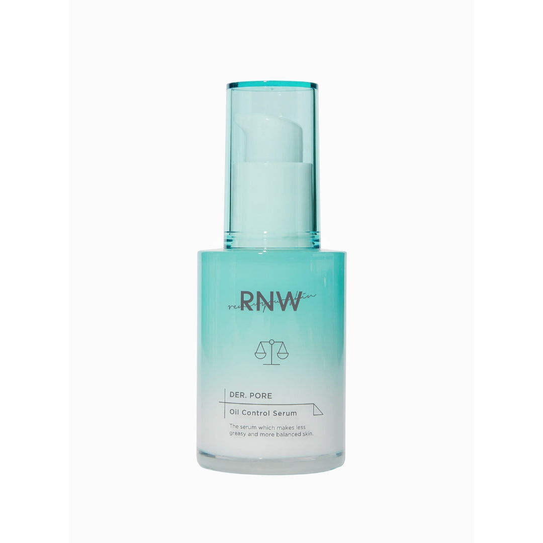 RNW Derma Pore Oil Control Serum 30ml bottle, clear liquid serum in a sleek container for oily and acne-prone skin.