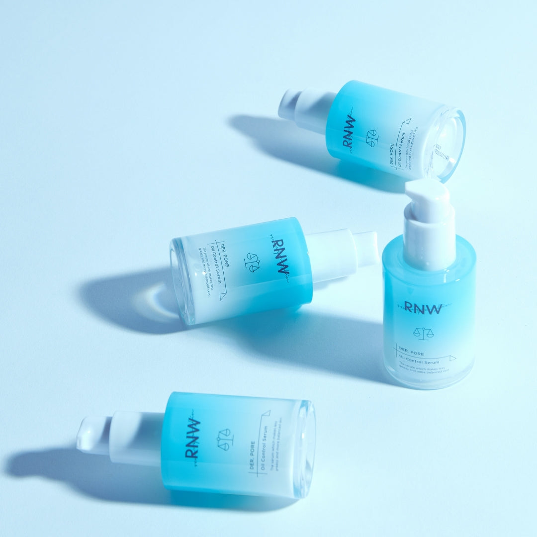 RNW Derma Pore Oil Control Serum 30ml bottle with pump, clear liquid inside, designed for oily and acne-prone skin.