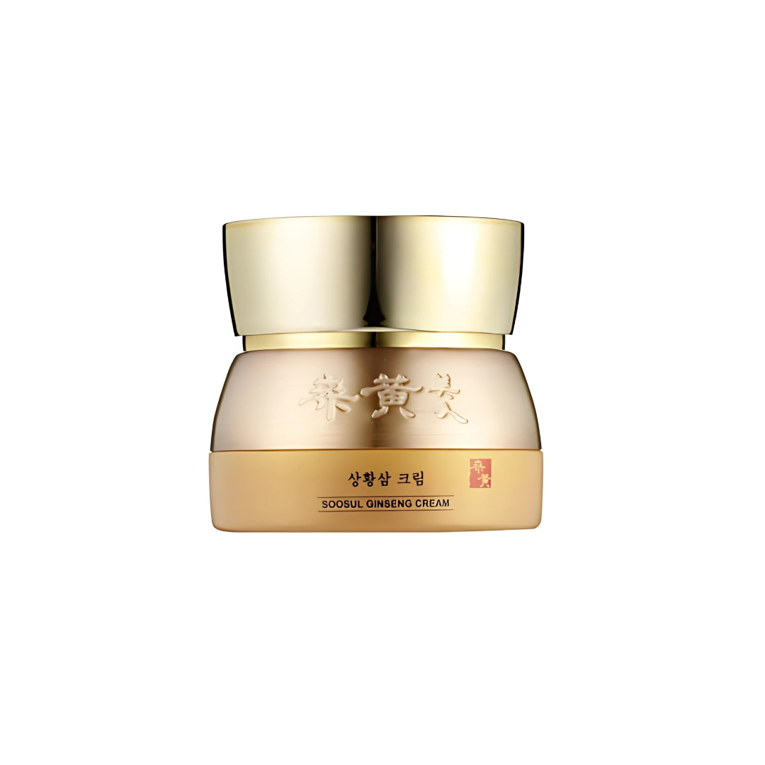 Soosul Ginseng Cream face moisturizer jar, 60g with a smooth, white cream inside and natural ginseng root accents.