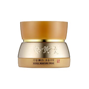 Soosul Moisture Cream 50ml face moisturizer in a white jar with a silver lid, displaying smooth cream inside.