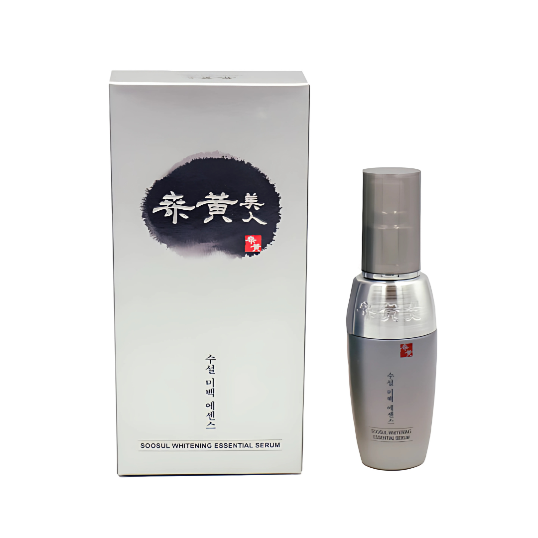 Soosul Whitening Essential Serum 40ml bottle with clear liquid, designed for skin brightening and skincare.
