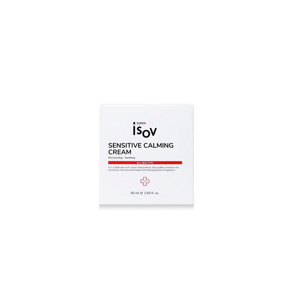 ISOV Sensitive Calming Cream 50ml face moisturizer in a white jar, designed for sensitive skin with soothing ingredients.