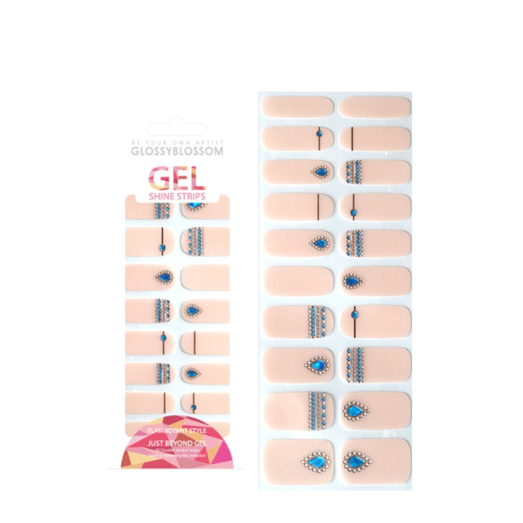Glossy Blossom Gel Nail Strips in Shining Drop with shiny, metallic finish on neatly manicured nails.