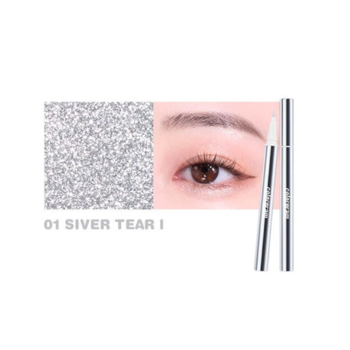 Silver Milk Bling Glitter Liquid Eyeliner by Colorgram, showcasing the shimmering silver eyeliner with glitter finish.