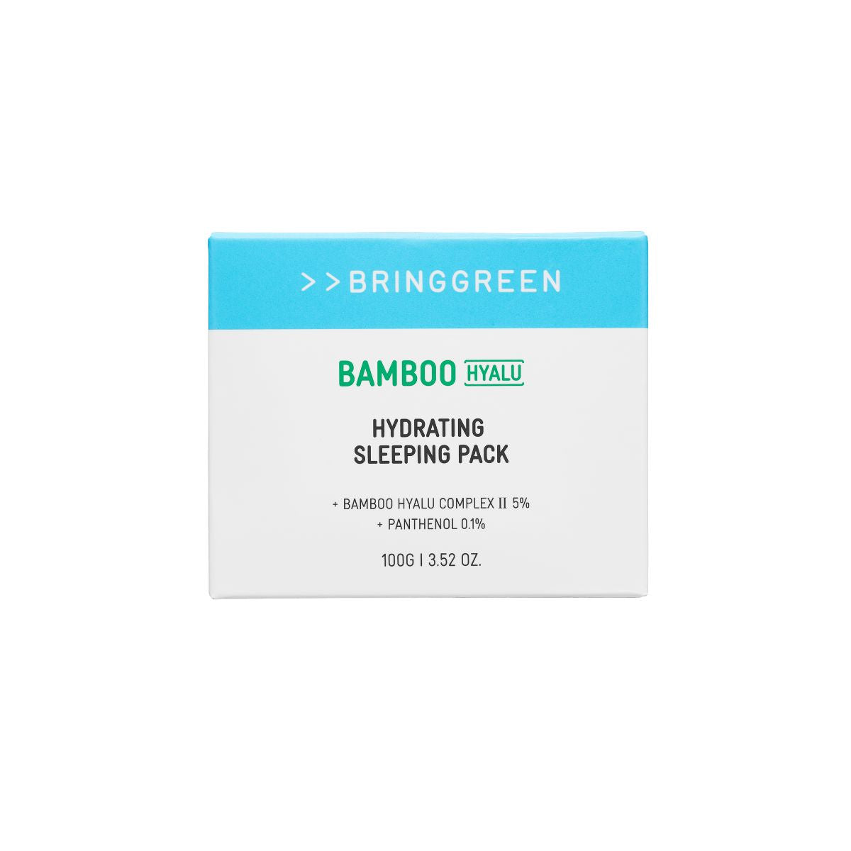 Bring Green Bamboo Hyalu Hydrating Sleeping Pack in 100g jar, a nourishing leave-on mask with bamboo and hyaluronic acid for hydration.