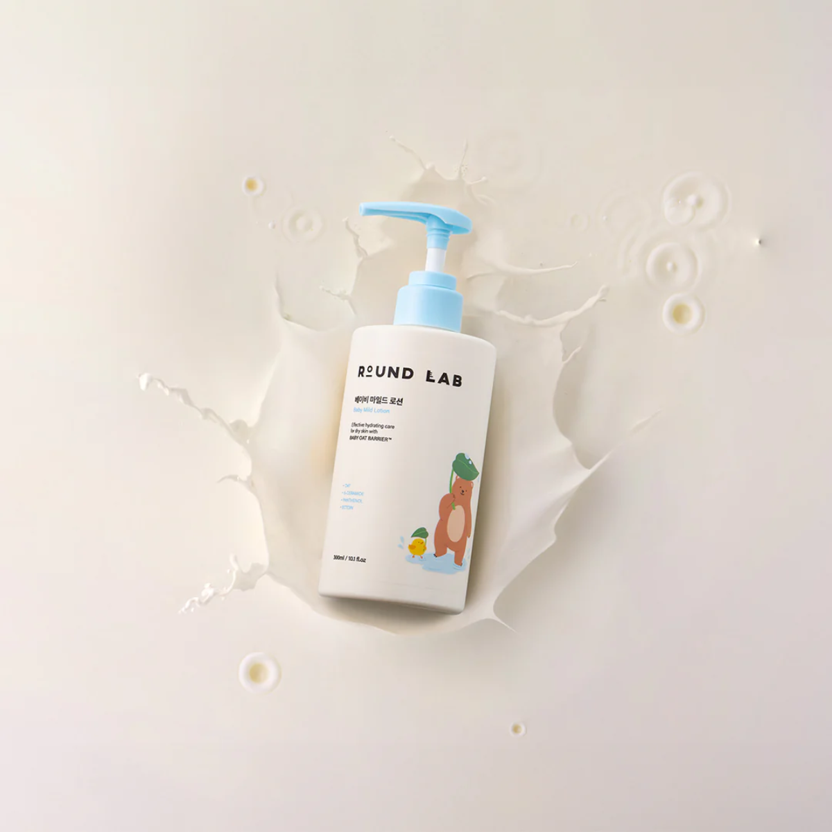 Round Lab Baby Mild Lotion 300ml, gentle body lotion for babies with a smooth, lightweight formula in a white bottle.