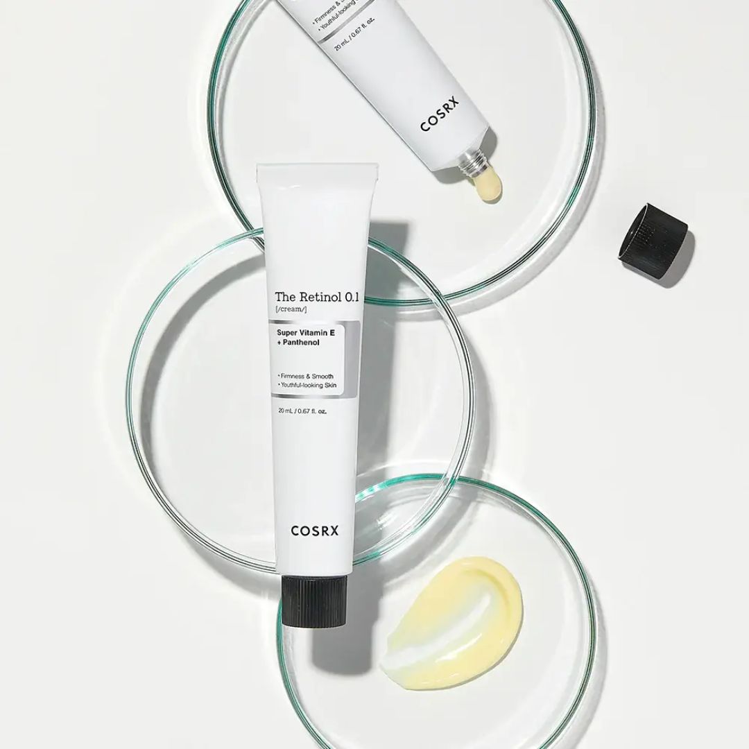COSRX The Retinol 0.1 Cream 20ml face moisturizer jar with white lid and clear labeling, designed for skincare.