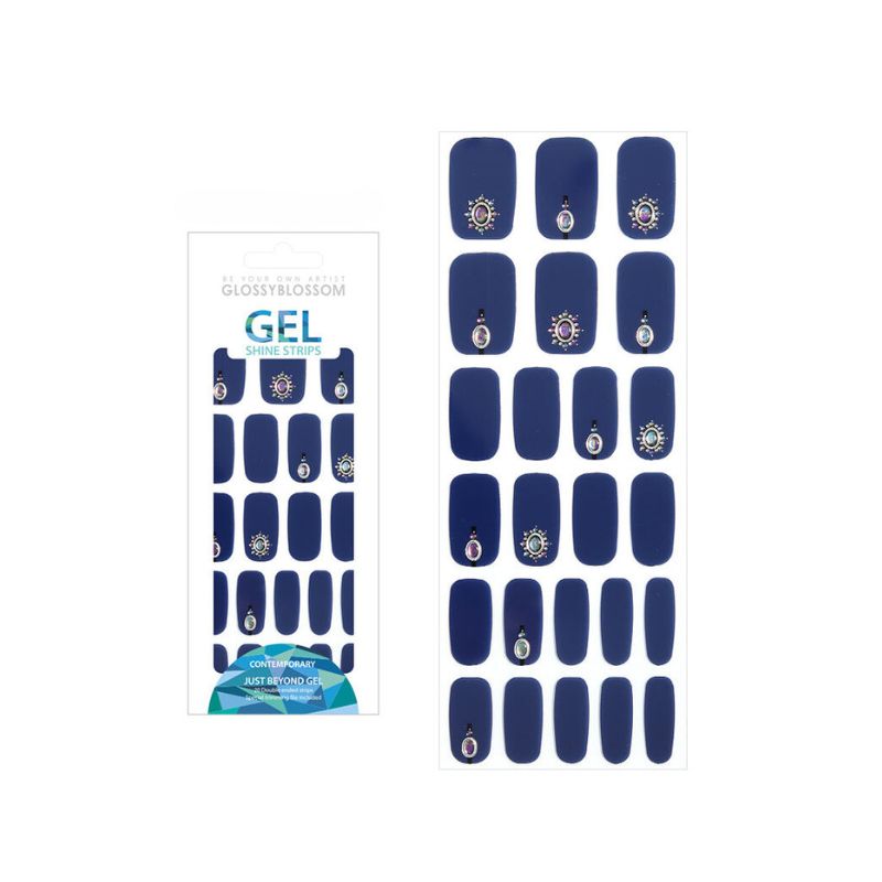 Glossy Blossom To Infinity gel nail strips applied on nails, showcasing vibrant, glossy, and stylish nail art design.