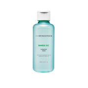 Bring Green Bamboo Hyalu Hydrating Toner in a clear bottle with a white cap, showcasing its natural, soothing skincare formula.