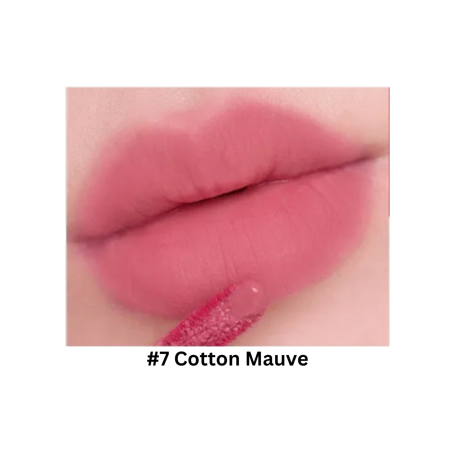 Too Cool For School Dew Blurry Tint in Cotton Mauve, a lip tint with a soft, blurry finish shown on lips.