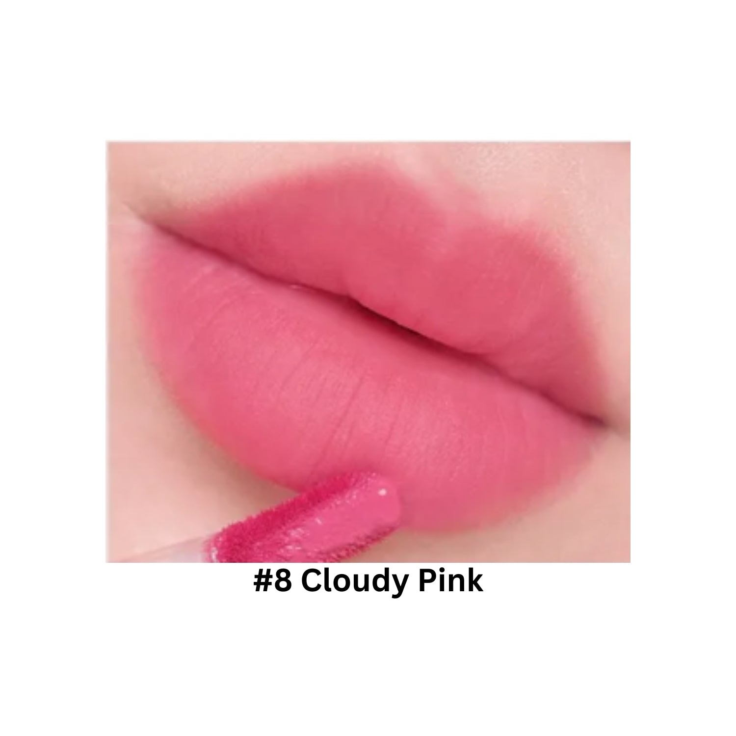 Too Cool For School Dew Blurry Lip Tint in Cloudy Pink, showing a close-up of the tinted lip product on lips.