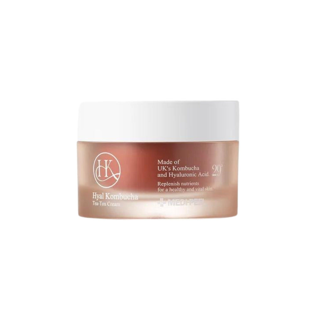 MEDIPEEL+ Hyal Kombucha Tea-Tox Face Moisturiser in 50ml jar, featuring a creamy texture and natural ingredients for skin hydration
