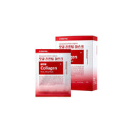 MEDI-PEEL Red Lacto Collagen Pore Lifting Mask sheet mask box with 10pcs, showing individual red collagen sheet masks for pore tightening.