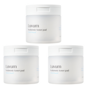 Luvum Witch Hazel Hyaluronic Toner Pad bundle with three packs, featuring soothing toner pads for skincare and hydration.