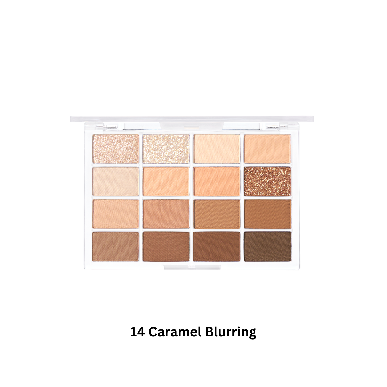 Wakemake Soft Blurring Eye Palette with neutral eyeshadow shades, featuring matte and shimmer finishes in a sleek compact.