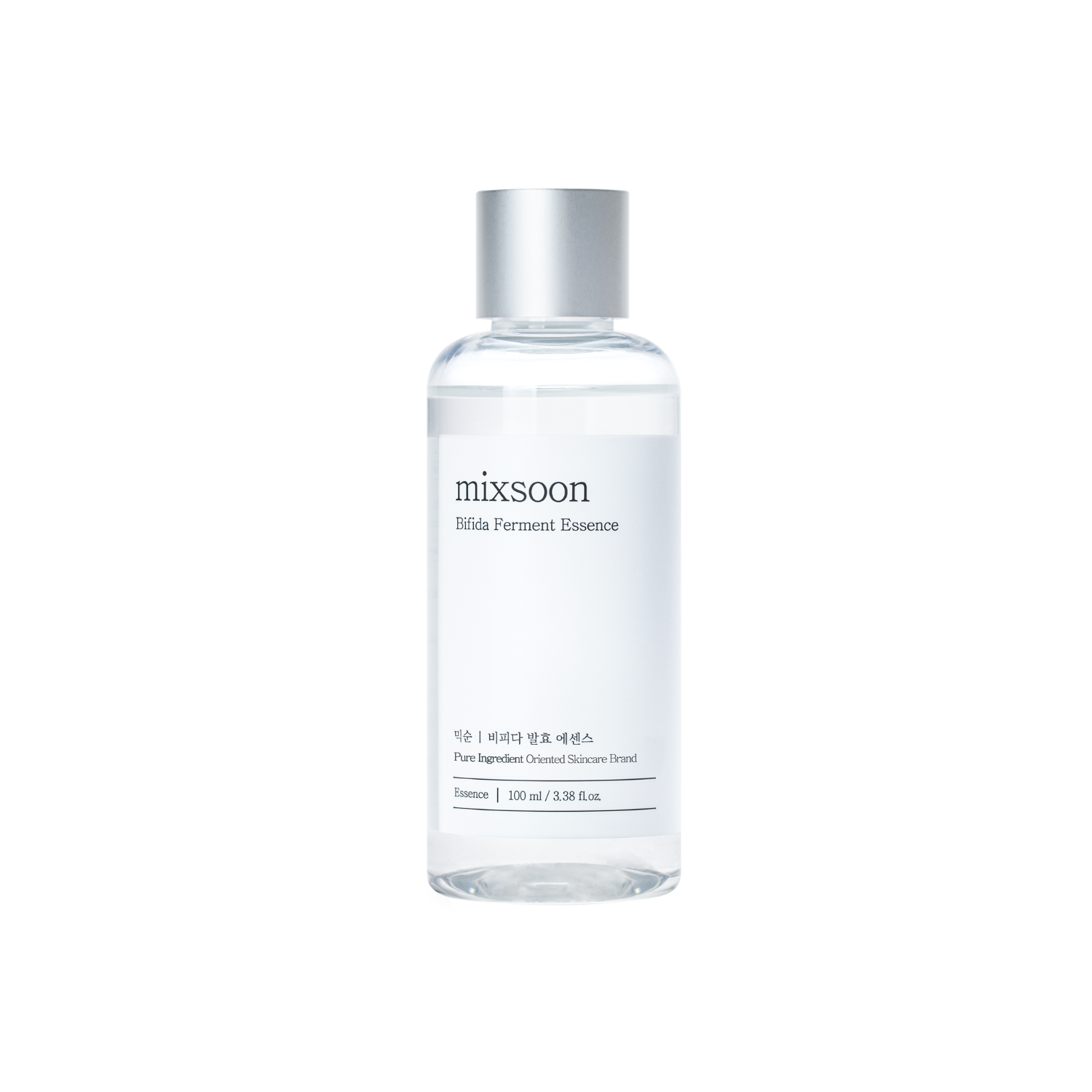 Bifida Ferment Essence in a 100ml bottle by Mixsoon, featuring clear liquid and minimalist packaging on a white background.