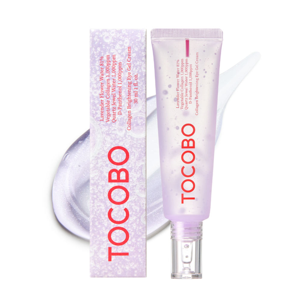 TOCOBO Collagen Brightening Eye Gel Cream 30ml, close-up of the soothing eye cream jar with sleek packaging.