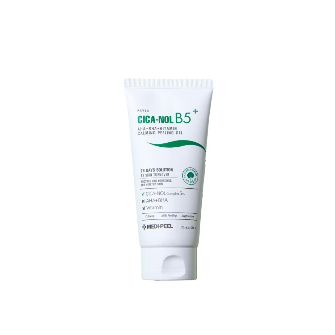 MEDIPEEL+ Cica-Nol B5 AHA+BHA Vitamin Calming Peeling Gel 120ml for gentle exfoliation and skin soothing.