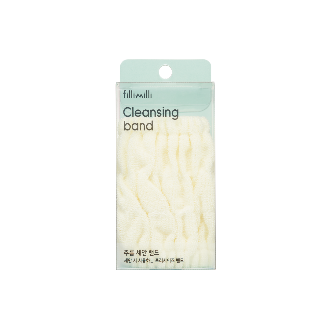 Fillimilli cleansing headband with soft, stretchy fabric, designed to keep hair back during skincare or cleansing routines.