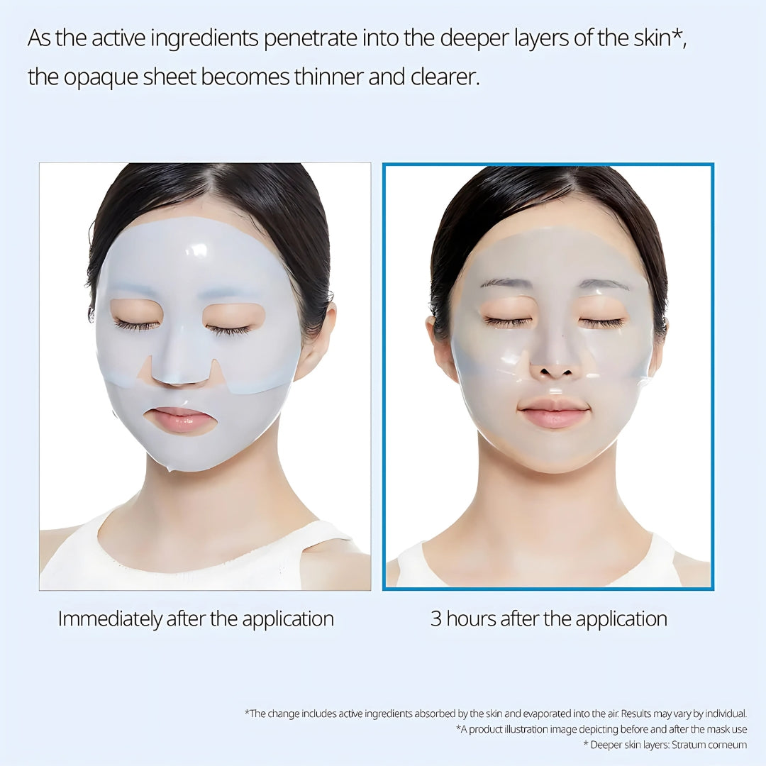 VT Cosmetics Hydrop Reedle Shot 100hL 2-Step Hydrogel Mask sheet mask laid flat, showing the packaging and product details.