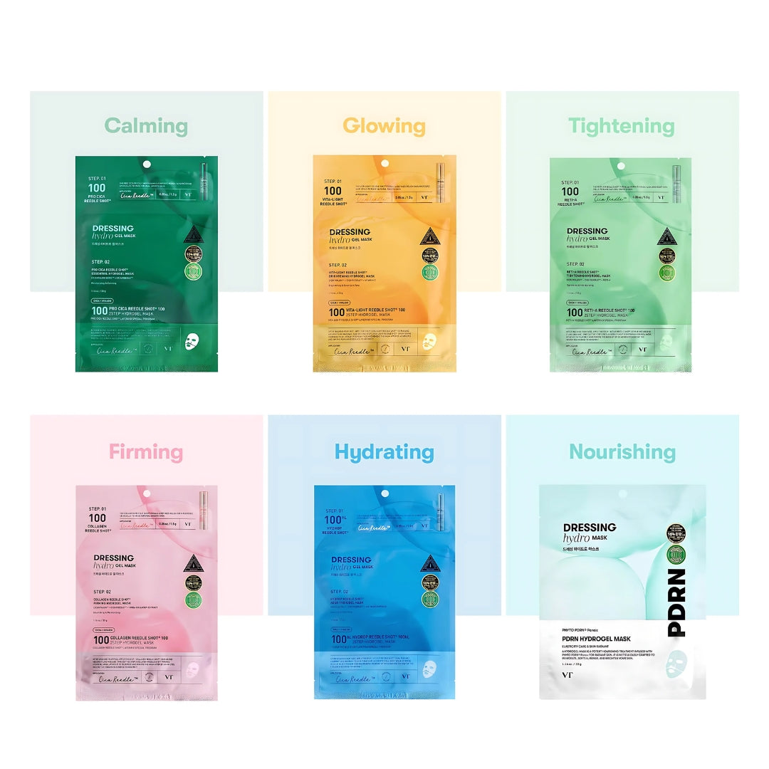 VT Cosmetics Hydrop Reedle Shot 2-Step Hydrogel Mask sheet mask showing the detailed hydrogel material and packaging.