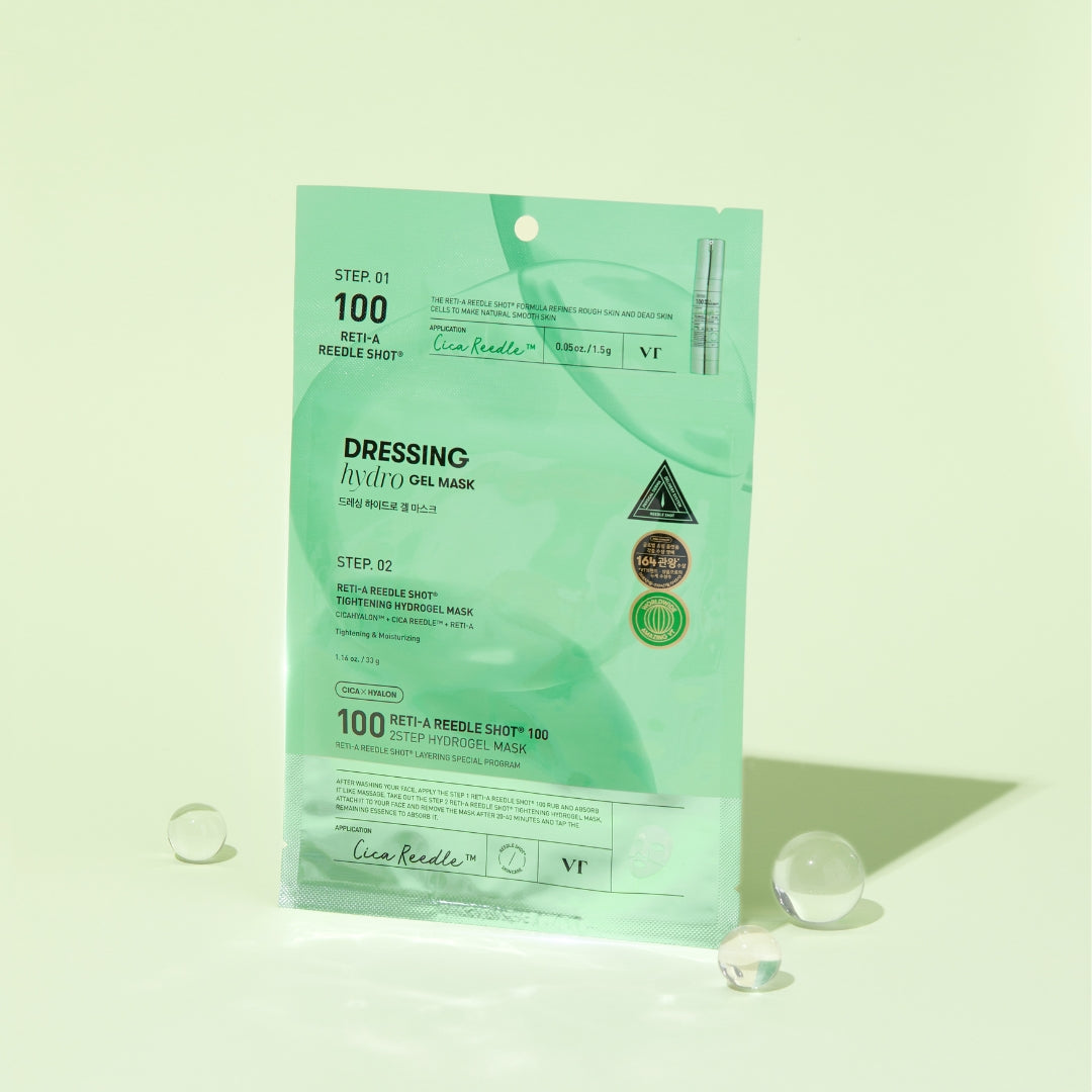 VT Cosmetics Reti-A Reedle Shot 100 2-Step Hydrogel Sheet Mask, single beauty mask with hydrating and revitalizing ingredients.