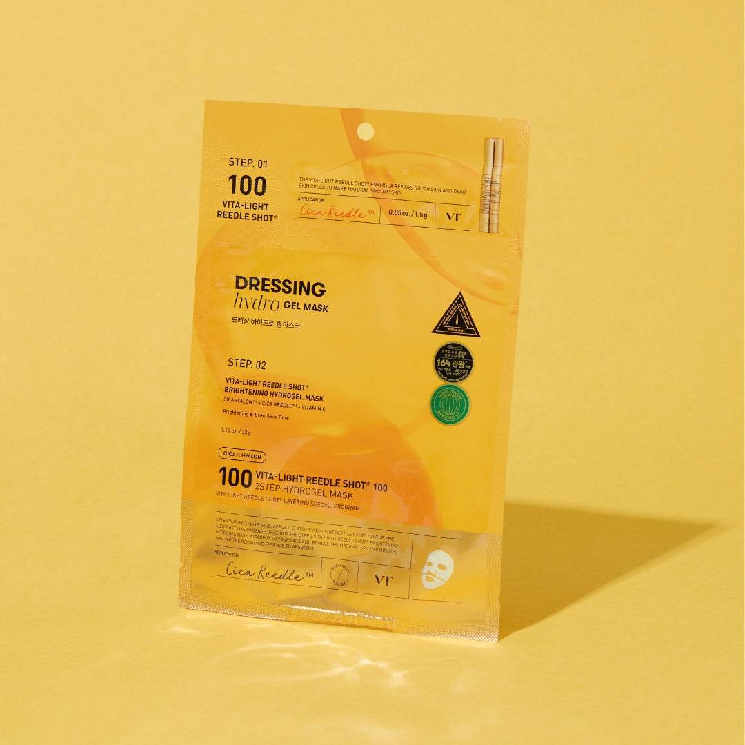 VT Cosmetics Vita-light Reedle Shot 100 2-Step Hydrogel Mask sheet mask, showing the hydrogel mask in packaging.