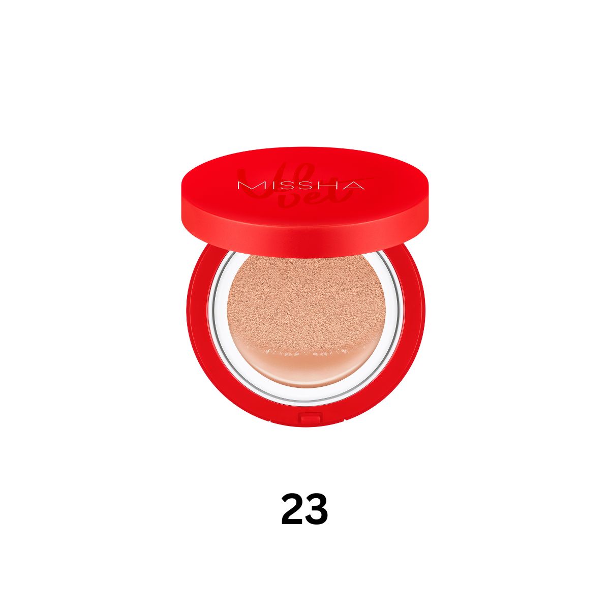 Missha velvet finish cushion foundation in a compact with a smooth, velvety surface, designed for flawless, natural skin coverage.