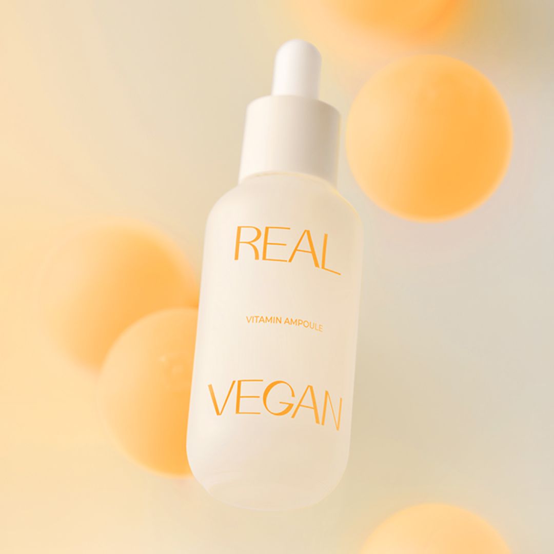 Klavuu Real Vegan Vitamin Ampoule 30ml in a clear glass bottle with dropper for nourishing skin care.