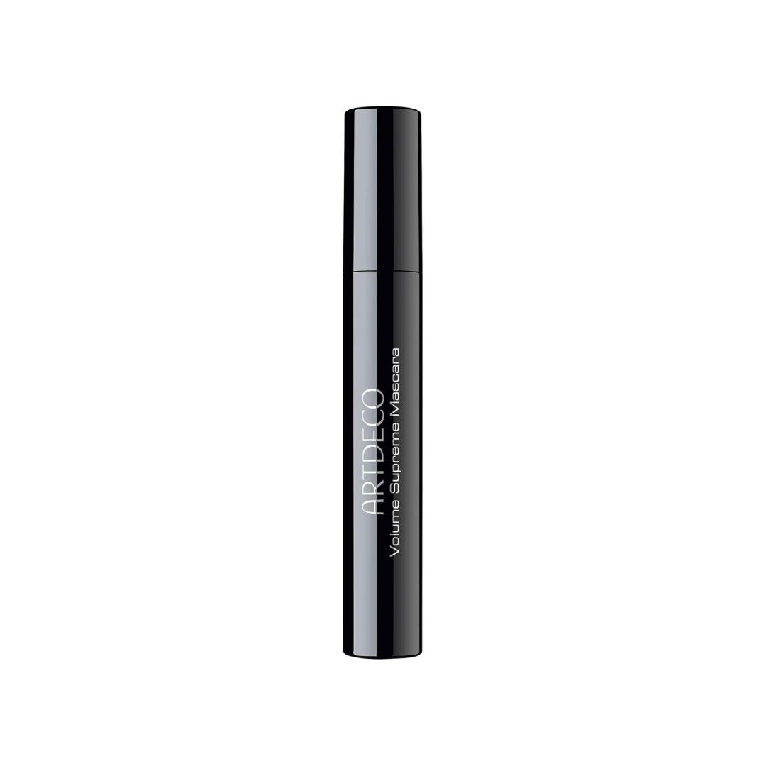 ARTDECO Volume Supreme Mascara showing thick, voluminous black lashes with a curved brush applicator.