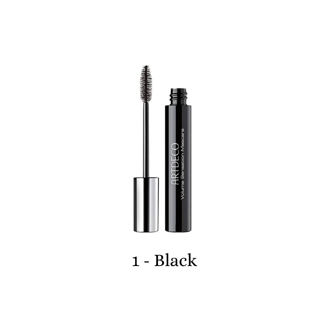 ARTDECO Volume Sensation Mascara in black showing thick, voluminous lashes for a bold eye look.