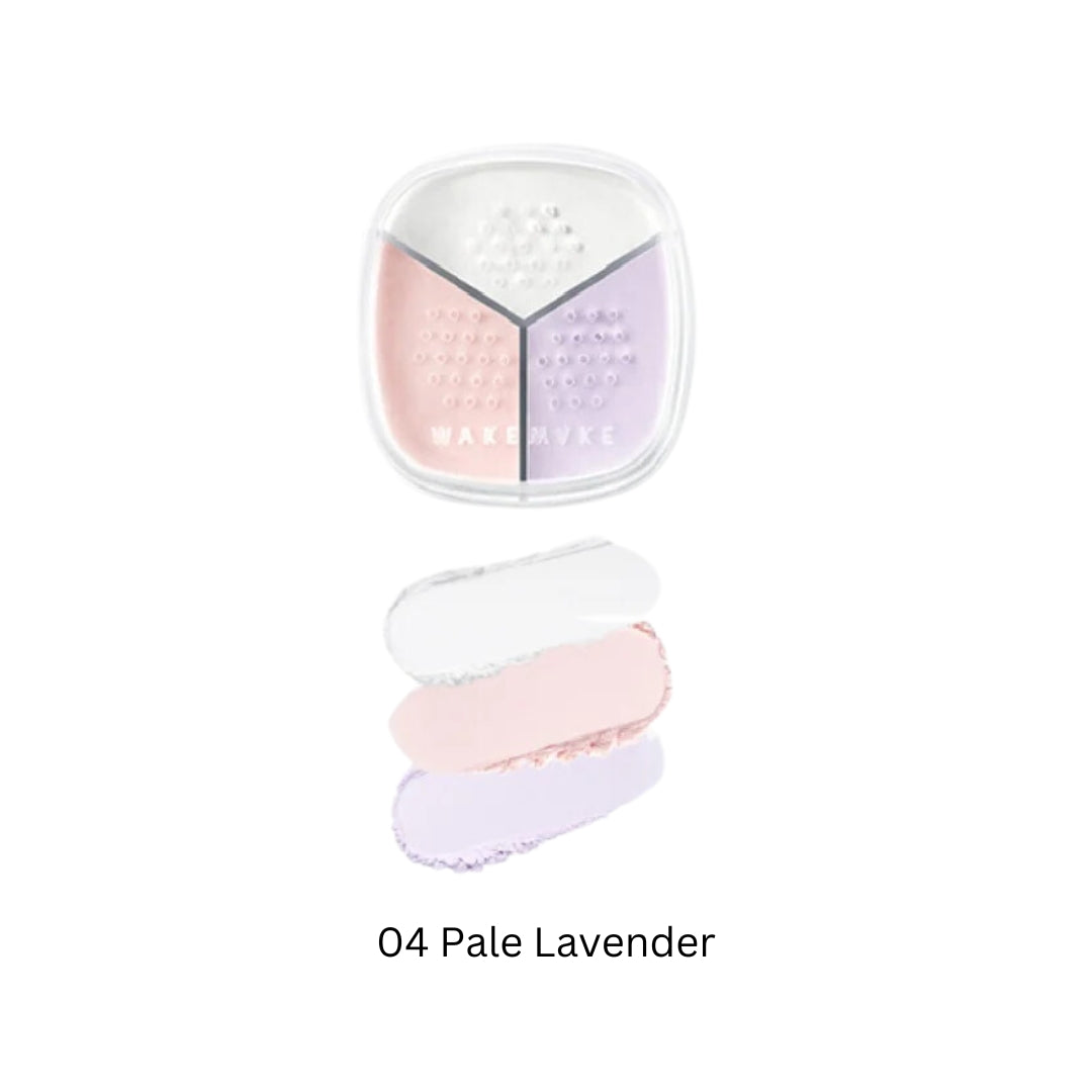 Wakemake Stay Fixer Multi-Color Setting Powder in Pale Lavender, finely milled powder with a soft lavender hue for setting makeup.