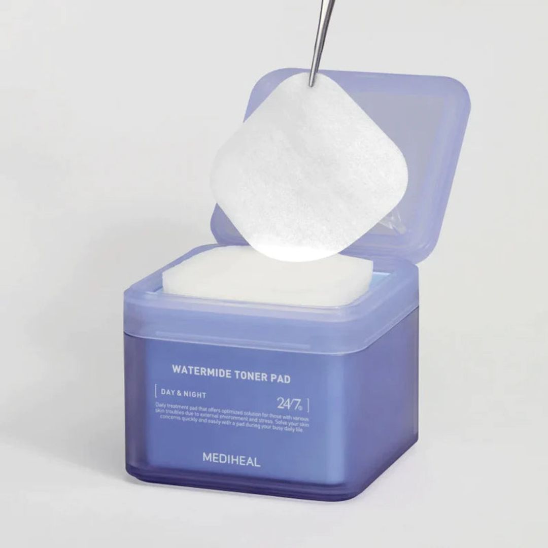 Mediheal Watermide Moisture Toner Pad, 100-pack, damp cotton pads for hydrating and refreshing skincare application